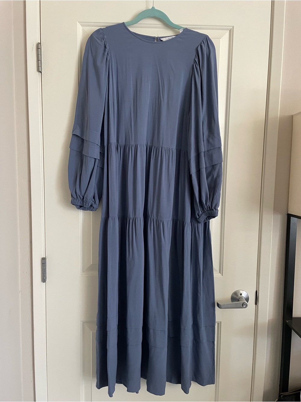 & Other Stories Dusty Blue Tiered Maxi Dress bubble sleeves